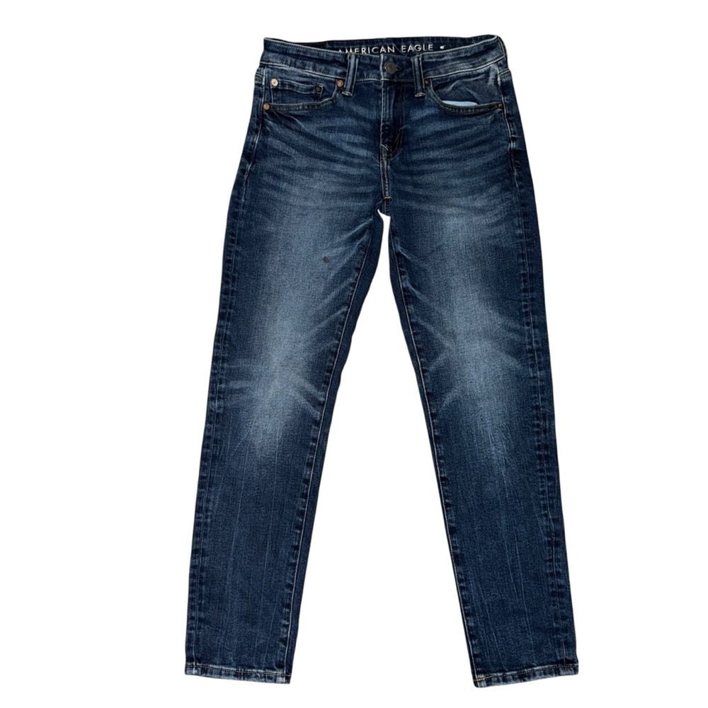 American Eagle Womenโs Skinny Jeans SZ 29/28 Airflex Indigo Blue With Fading